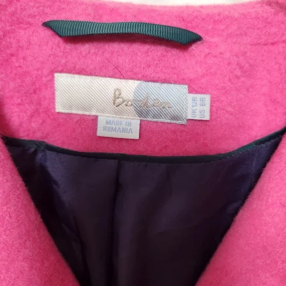 Boden Wool Mohair Imelda Coat Long Pale Pink Hidden Snap Closure Lined Sz Med 8 - Picture 5 of 12